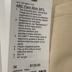 NWT MEN LULULEMON PANTS 36/34